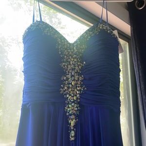 Floor length royal blue prom dress